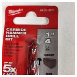 Lot Of Two New Milwaukee Concrete Drill Bits 48-20-9011 1/4" Carbide Hammer Drill Bits