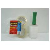 2 rolls of Scotch Packing Tape & roller with plastic wrap