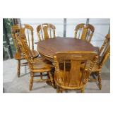 wooden dining room table & chairs