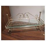 VTG Brass Wall Shelf w/Clear Glass Shelf & Towel Bar