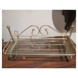 VTG Brass Wall Shelf w/Clear Glass Shelf & Towel Bar