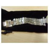 Burgi Ladies Crystal Diamond Accent and Mother of Pearl Watch