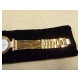 Burgi Ladies Crystal Diamond Accent and Mother of Pearl Watch
