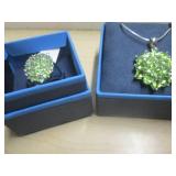 MANCHURIAN PERIDOT SILVER PENDANT SILVER CLUSTER RING