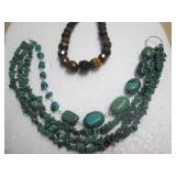 TURQOIUSE STERLING SILVER NECKLACE TIGERS EYE 18K YELLOW GOLD OVER STERLING SILVER