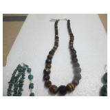 TURQOIUSE STERLING SILVER NECKLACE TIGERS EYE 18K YELLOW GOLD OVER STERLING SILVER