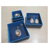 RHODONITE GOLD LEAF STERLING SILVER RING PENDANT EARRINGS