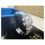 1 BURGI LADIES SILVER TONE MOTHER OF PEARL AND CRYSTAL CAT WATCH