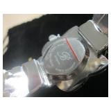 1 BURGI LADIES SILVER TONE MOTHER OF PEARL AND CRYSTAL CAT WATCH