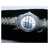 BURGI LADIES CRYSTAL DIAMOND ACCENT AND MOTHER OF PEARL WATCH