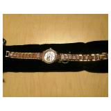 BURGI LADIES CRYSTAL DIAMOND ACCENT AND MOTHER OF PEARL WATCH