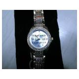 BURGI LADIES CRYSTAL DIAMOND ACCENT AND MOTHER OF PEARL WATCH