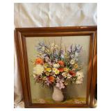 Vintage Floral Still Life Oil Painting with Wooden Frame