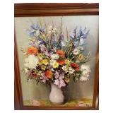 Vintage Floral Still Life Oil Painting with Wooden Frame
