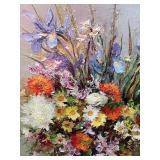 Vintage Floral Still Life Oil Painting with Wooden Frame