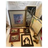 Assorted Collection of Framed Artwork and Decorative Figurines