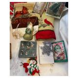 Festive Holiday Decor Collection with Santa Figurines, Tree Ornaments, and Baskets