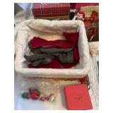 Festive Holiday Decor Collection with Santa Figurines, Tree Ornaments, and Baskets