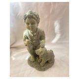 Charming Garden Statue of Child with Puppy and Bird