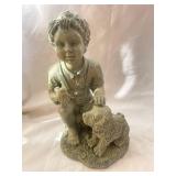 Charming Garden Statue of Child with Puppy and Bird