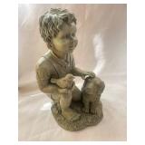 Charming Garden Statue of Child with Puppy and Bird