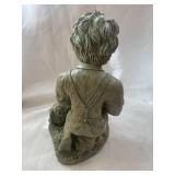 Charming Garden Statue of Child with Puppy and Bird
