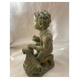 Charming Garden Statue of Child with Puppy and Bird