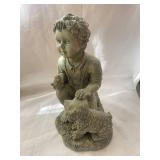 Charming Garden Statue of Child with Puppy and Bird