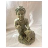 Charming Garden Statue of Child with Puppy and Bird