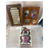 Decorative Set with Wooden Plaque, Picture Frame, and Ceramic House