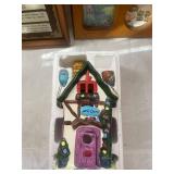 Decorative Set with Wooden Plaque, Picture Frame, and Ceramic House