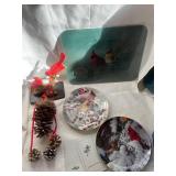 Cardinal Themed Decorative Collection: Vintage Plates, Figurine, and Accents