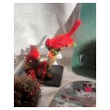Cardinal Themed Decorative Collection: Vintage Plates, Figurine, and Accents