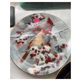 Cardinal Themed Decorative Collection: Vintage Plates, Figurine, and Accents