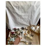 Assorted Decor and Household Lot with Figurines, Basket, and Wind Chimes