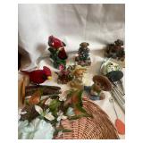 Assorted Decor and Household Lot with Figurines, Basket, and Wind Chimes