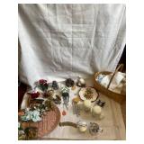 Assorted Decor and Household Lot with Figurines, Basket, and Wind Chimes