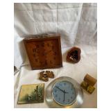 Assorted Home Decor Lot with Clocks, Artwork, and Figurine