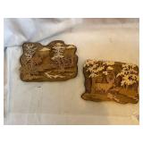 Set of 2 Handmade Wooden Wall Art Plaques with Wildlife Scenes