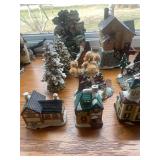 Collection of 16 Christmas Village Houses and Trees