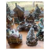 Collection of 16 Christmas Village Houses and Trees
