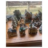 Collection of 16 Christmas Village Houses and Trees