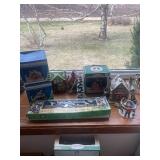 Collection of Hand-Painted Porcelain Santa Village and Victorian Streetlights