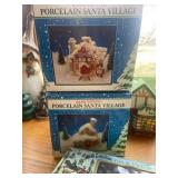 Collection of Hand-Painted Porcelain Santa Village and Victorian Streetlights