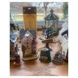 Assorted Collection of Christmas Village Houses and Figurines