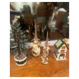 Set of Holiday Decorations: Christmas Tree, Snowmen, and Cottage