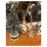 Set of Holiday Decorations: Christmas Tree, Snowmen, and Cottage