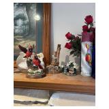 Assorted Decorative Items Including Figurines, Candle Holders, and Floral Arrangements