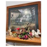 Assorted Decorative Items Including Figurines, Candle Holders, and Floral Arrangements