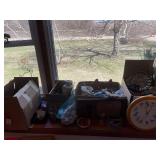 Collection of Assorted Decorative Figurines, Vintage Glassware, and Bird Clock